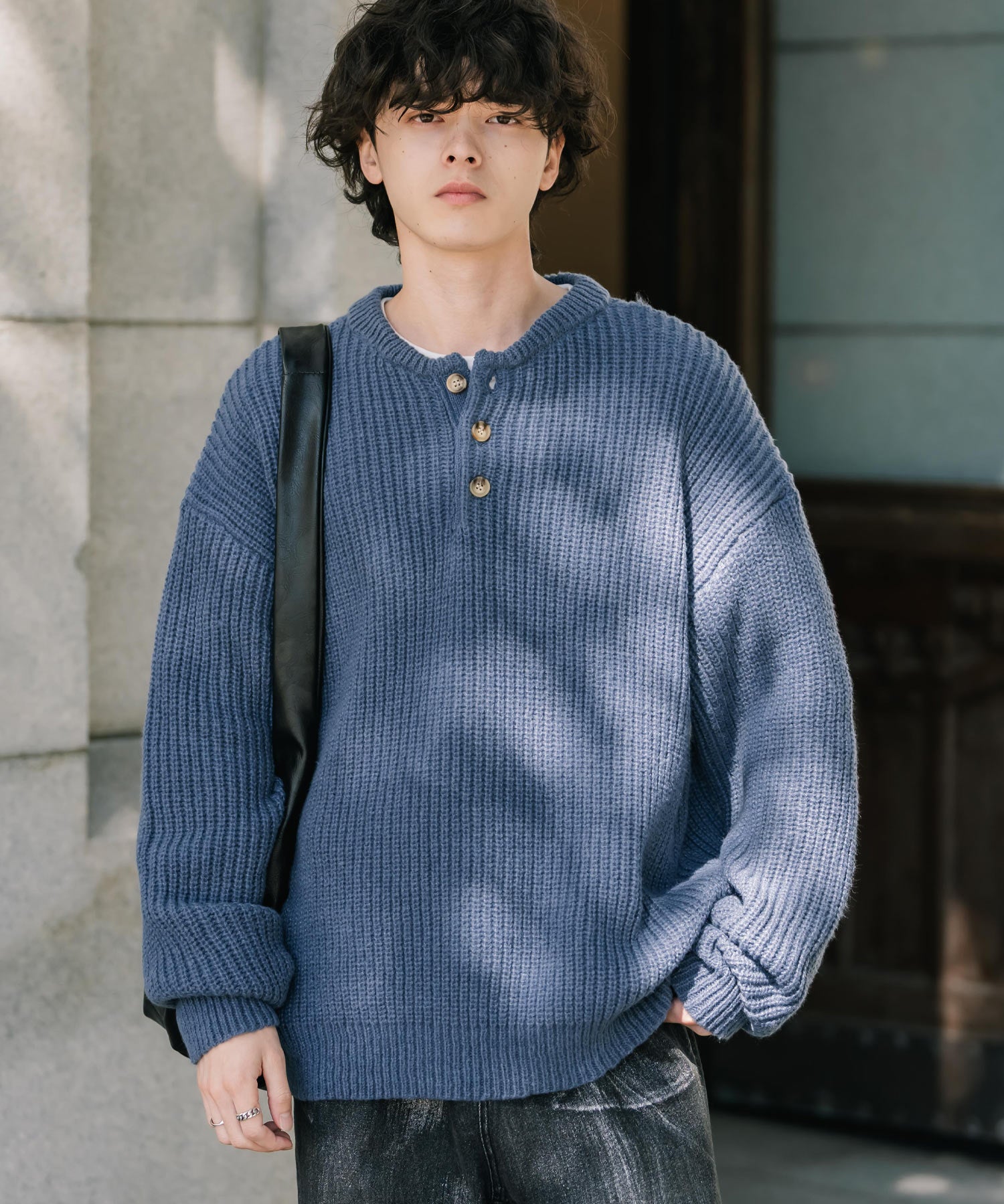 新色追加 オーバーサイズ畦編みヘンリーネックニットセーター	 14554