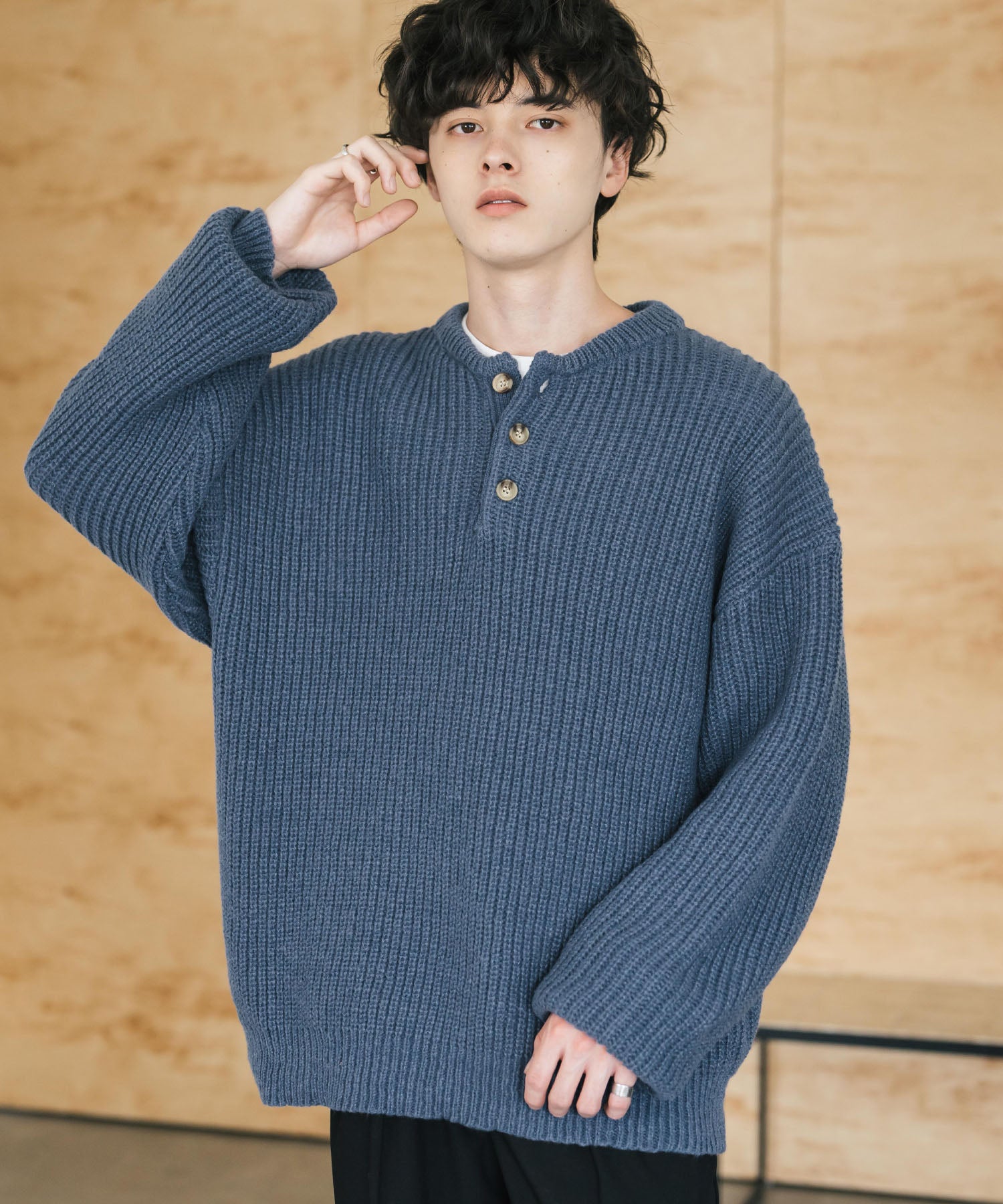 新色追加 オーバーサイズ畦編みヘンリーネックニットセーター 14554