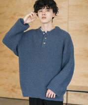 新色追加 オーバーサイズ畦編みヘンリーネックニットセーター	 14554