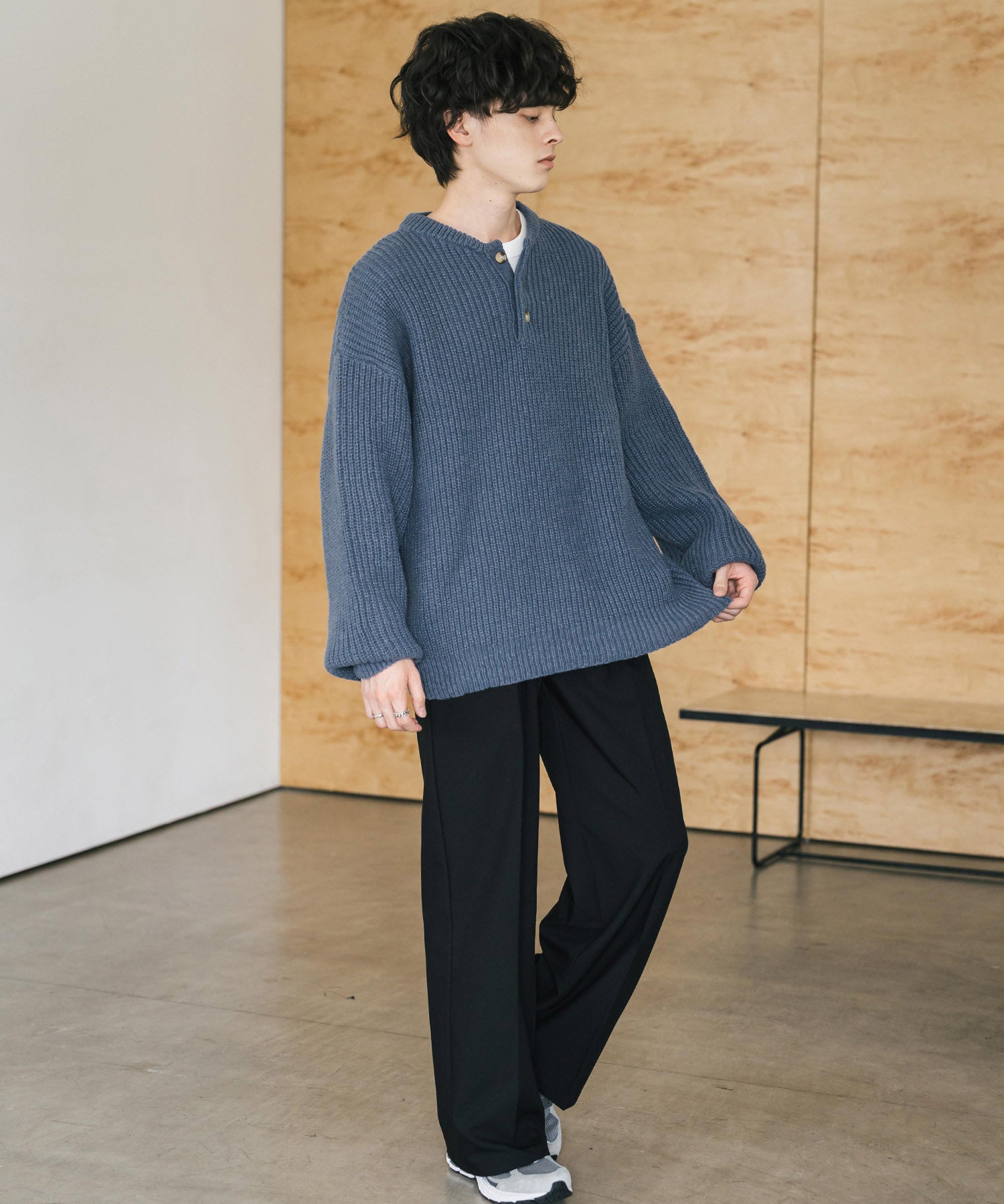 新色追加 オーバーサイズ畦編みヘンリーネックニットセーター	 14554