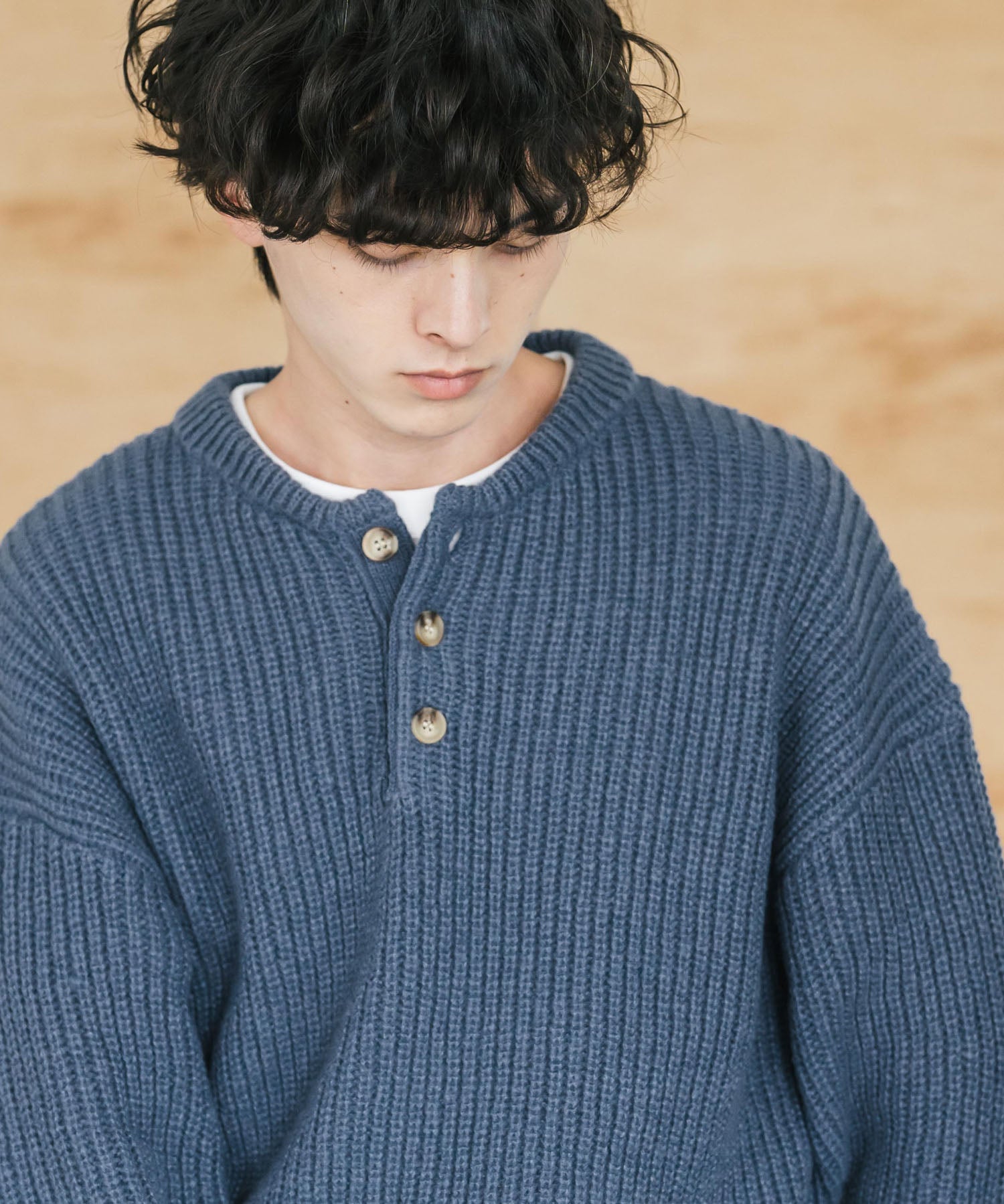 新色追加 オーバーサイズ畦編みヘンリーネックニットセーター	 14554