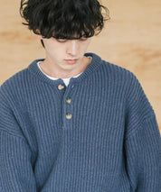 新色追加 オーバーサイズ畦編みヘンリーネックニットセーター	 14554