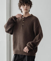 新色追加 オーバーサイズ畦編みヘンリーネックニットセーター	 14554