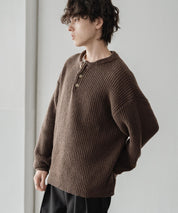 新色追加 オーバーサイズ畦編みヘンリーネックニットセーター	 14554