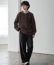 新色追加 オーバーサイズ畦編みヘンリーネックニットセーター	 14554