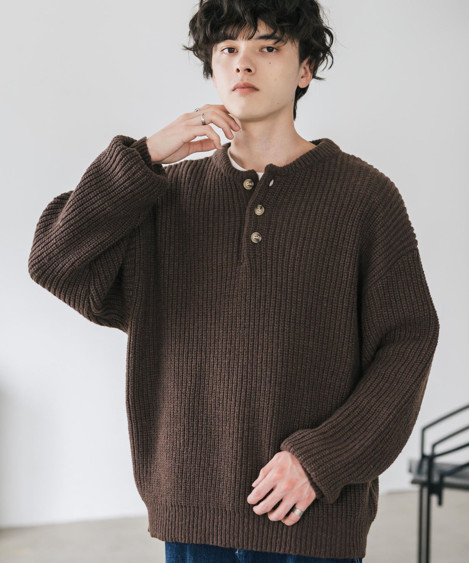 新色追加 オーバーサイズ畦編みヘンリーネックニットセーター 14554