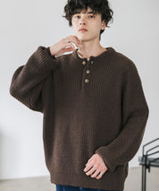 新色追加 オーバーサイズ畦編みヘンリーネックニットセーター	 14554