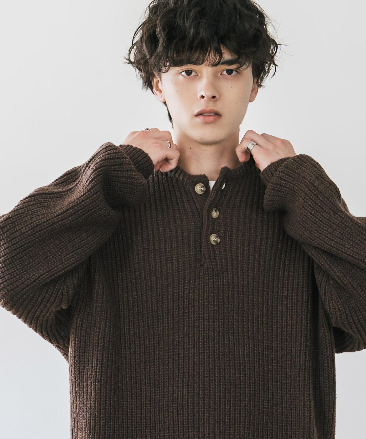 新色追加 オーバーサイズ畦編みヘンリーネックニットセーター	 14554