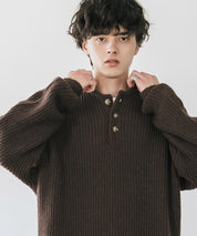 新色追加 オーバーサイズ畦編みヘンリーネックニットセーター	 14554