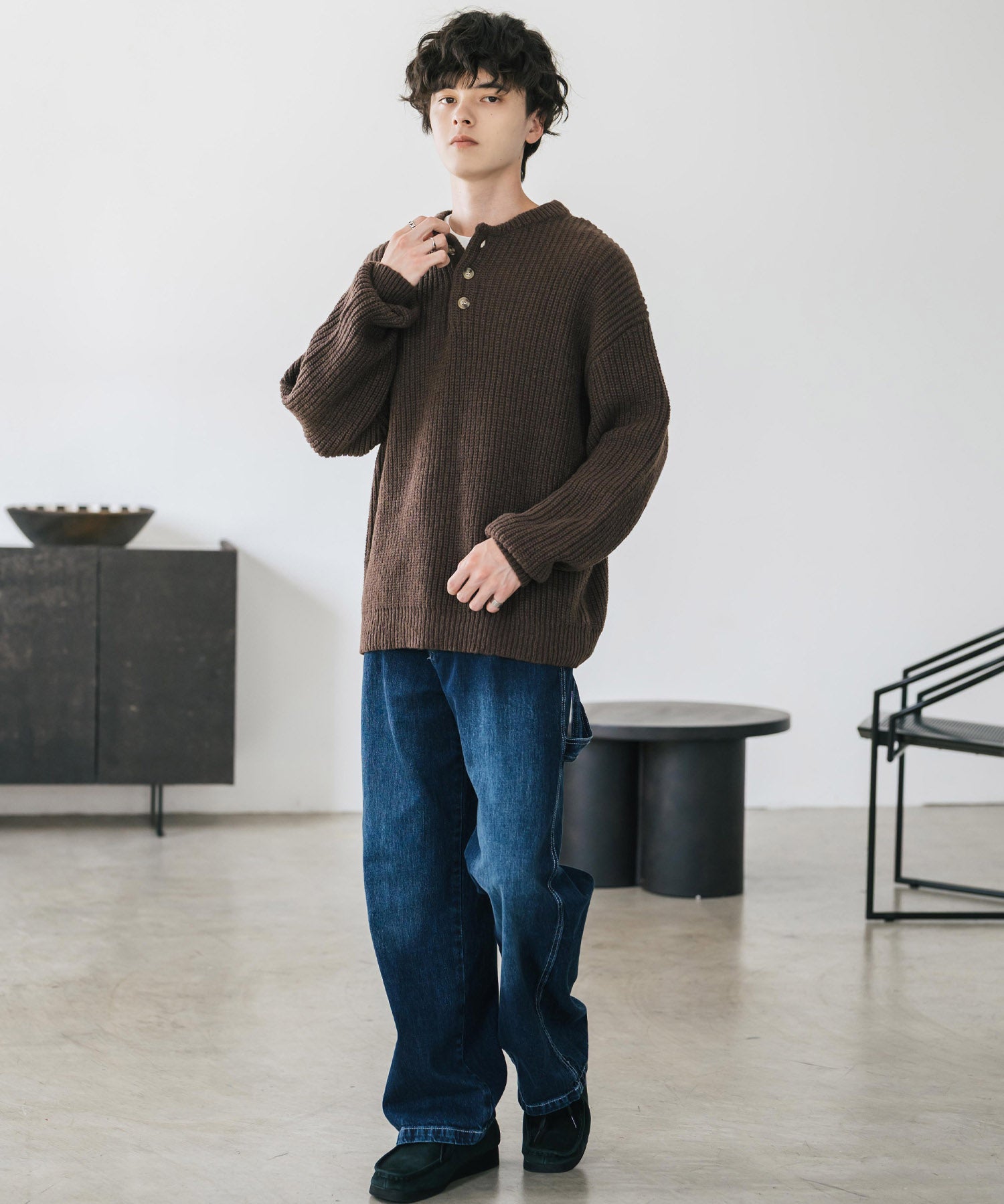 新色追加 オーバーサイズ畦編みヘンリーネックニットセーター	 14554