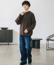 新色追加 オーバーサイズ畦編みヘンリーネックニットセーター	 14554