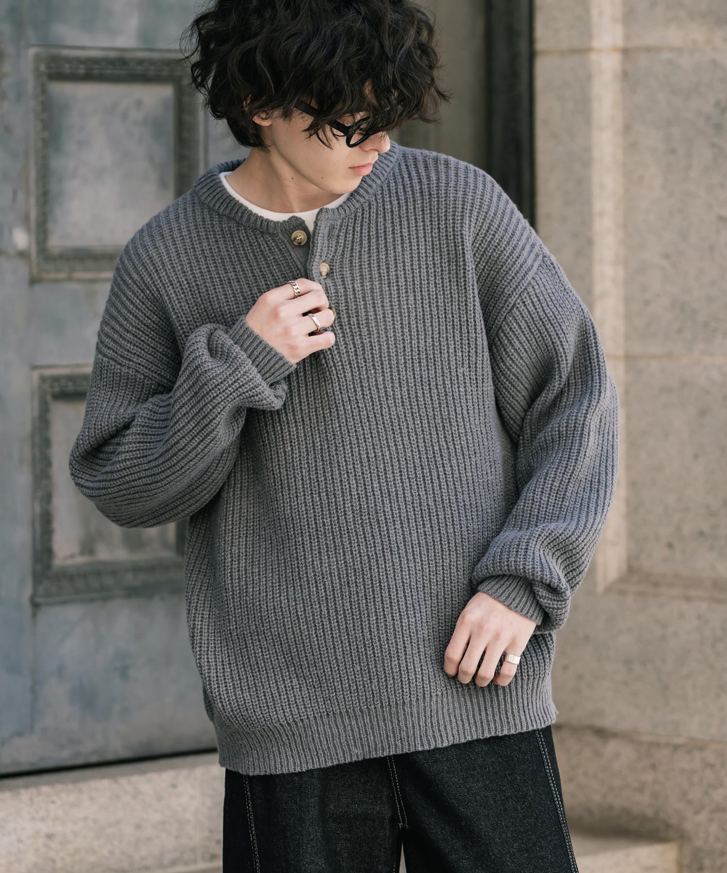 新色追加 オーバーサイズ畦編みヘンリーネックニットセーター 14554