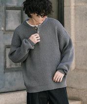 新色追加 オーバーサイズ畦編みヘンリーネックニットセーター	 14554