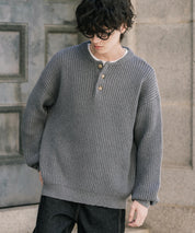 新色追加 オーバーサイズ畦編みヘンリーネックニットセーター	 14554