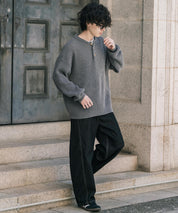 新色追加 オーバーサイズ畦編みヘンリーネックニットセーター	 14554