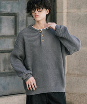 新色追加 オーバーサイズ畦編みヘンリーネックニットセーター	 14554