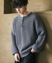 新色追加 オーバーサイズ畦編みヘンリーネックニットセーター	 14554