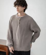 新色追加 オーバーサイズ畦編みヘンリーネックニットセーター	 14554