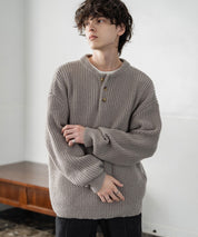 新色追加 オーバーサイズ畦編みヘンリーネックニットセーター	 14554