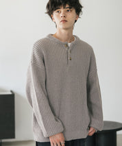 新色追加 オーバーサイズ畦編みヘンリーネックニットセーター	 14554