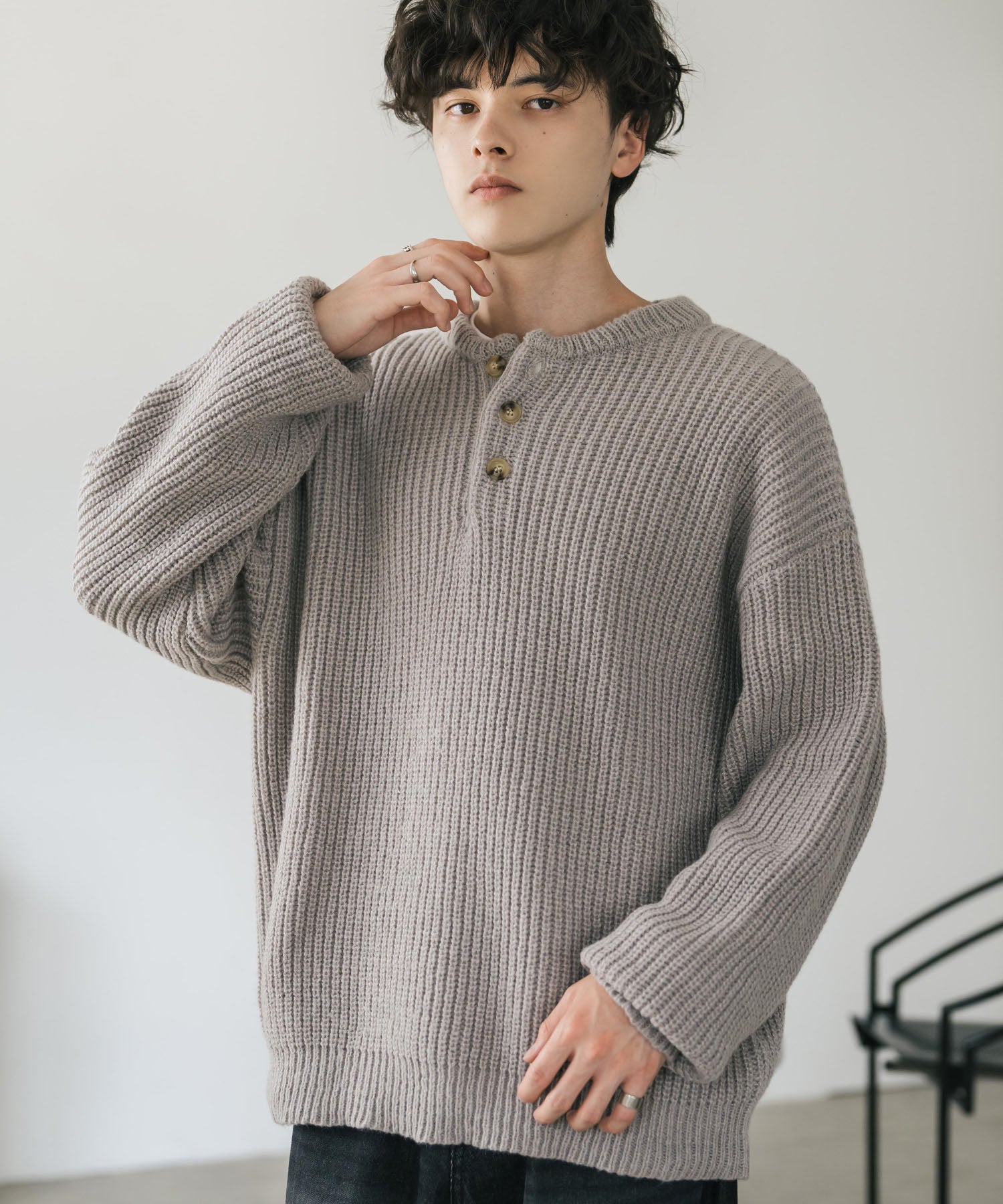 新色追加 オーバーサイズ畦編みヘンリーネックニットセーター 14554