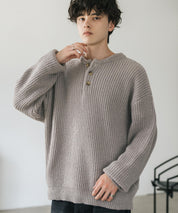 新色追加 オーバーサイズ畦編みヘンリーネックニットセーター	 14554