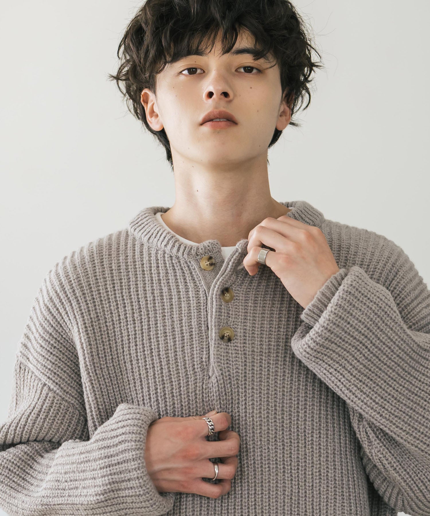 新色追加 オーバーサイズ畦編みヘンリーネックニットセーター	 14554