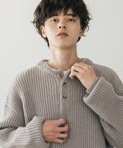 新色追加 オーバーサイズ畦編みヘンリーネックニットセーター	 14554