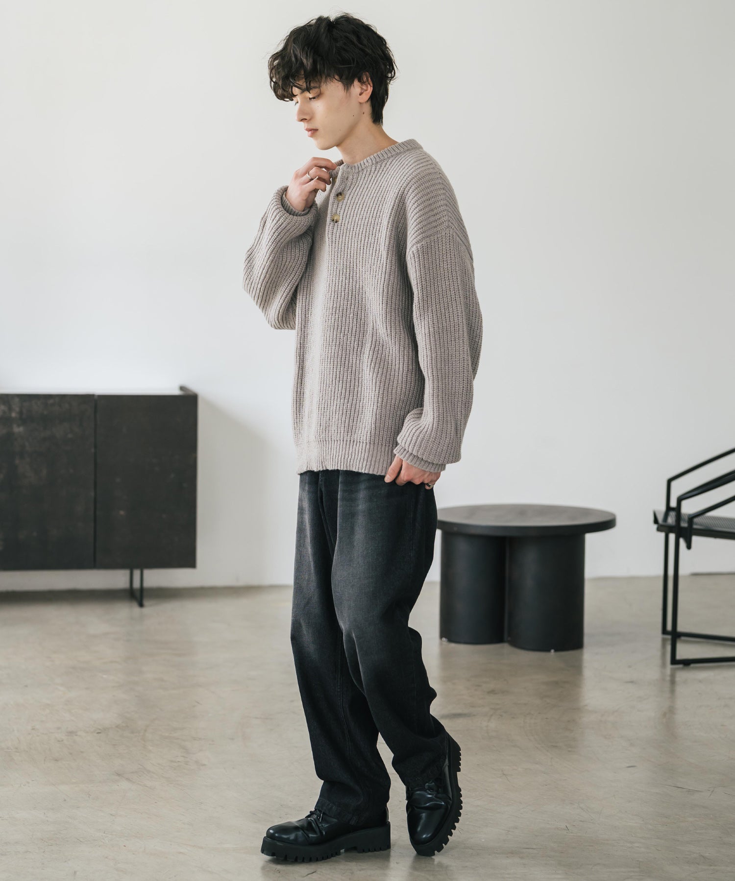 新色追加 オーバーサイズ畦編みヘンリーネックニットセーター	 14554