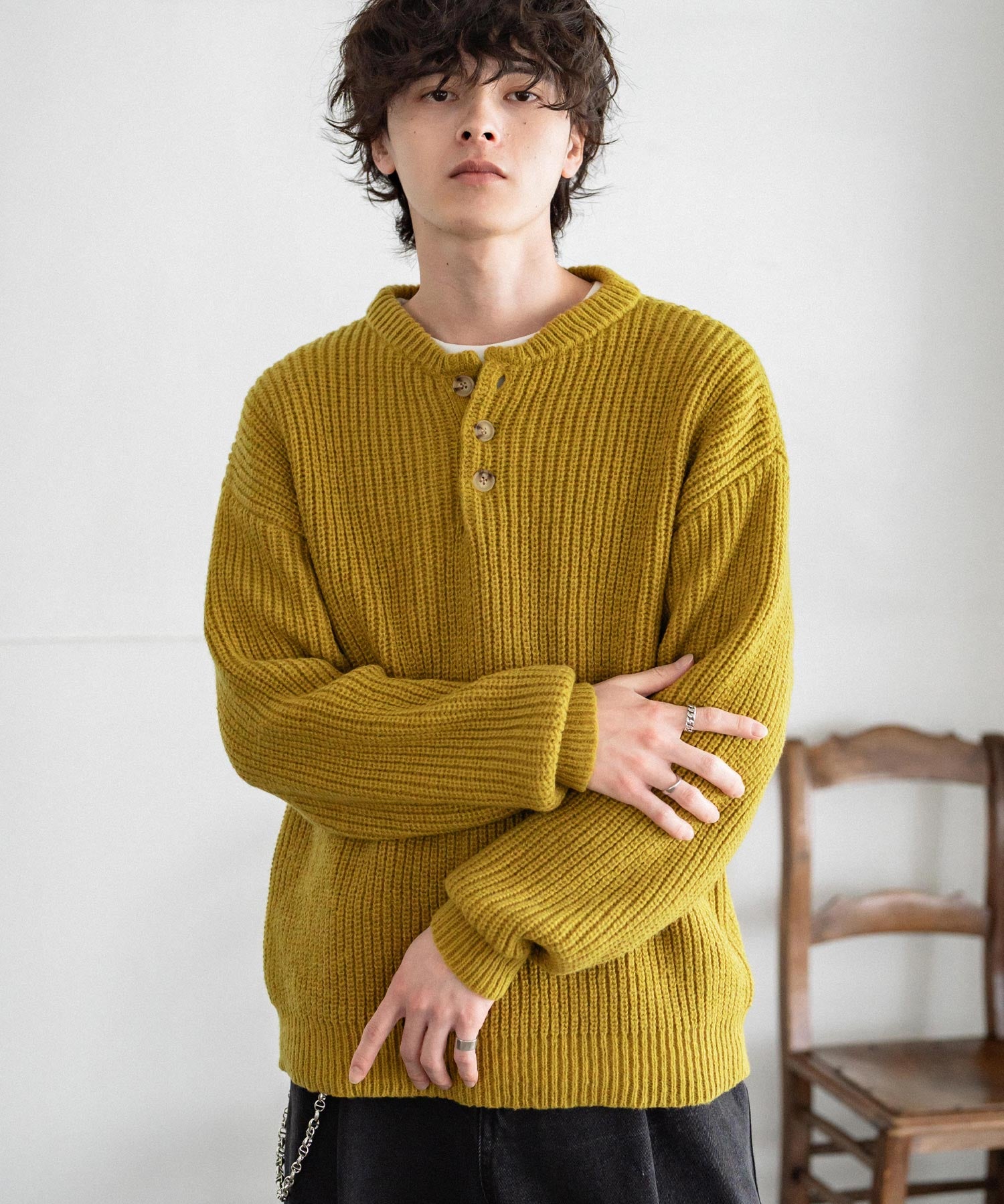 新色追加 オーバーサイズ畦編みヘンリーネックニットセーター	 14554