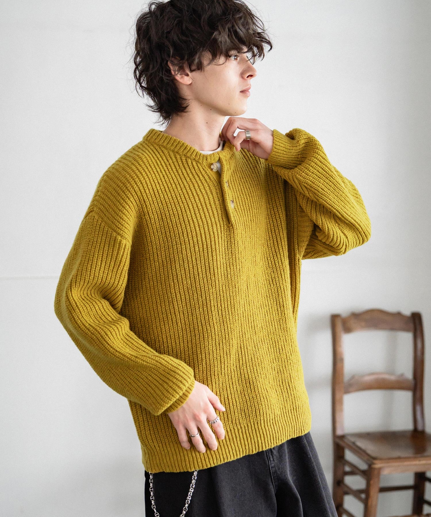 新色追加 オーバーサイズ畦編みヘンリーネックニットセーター	 14554