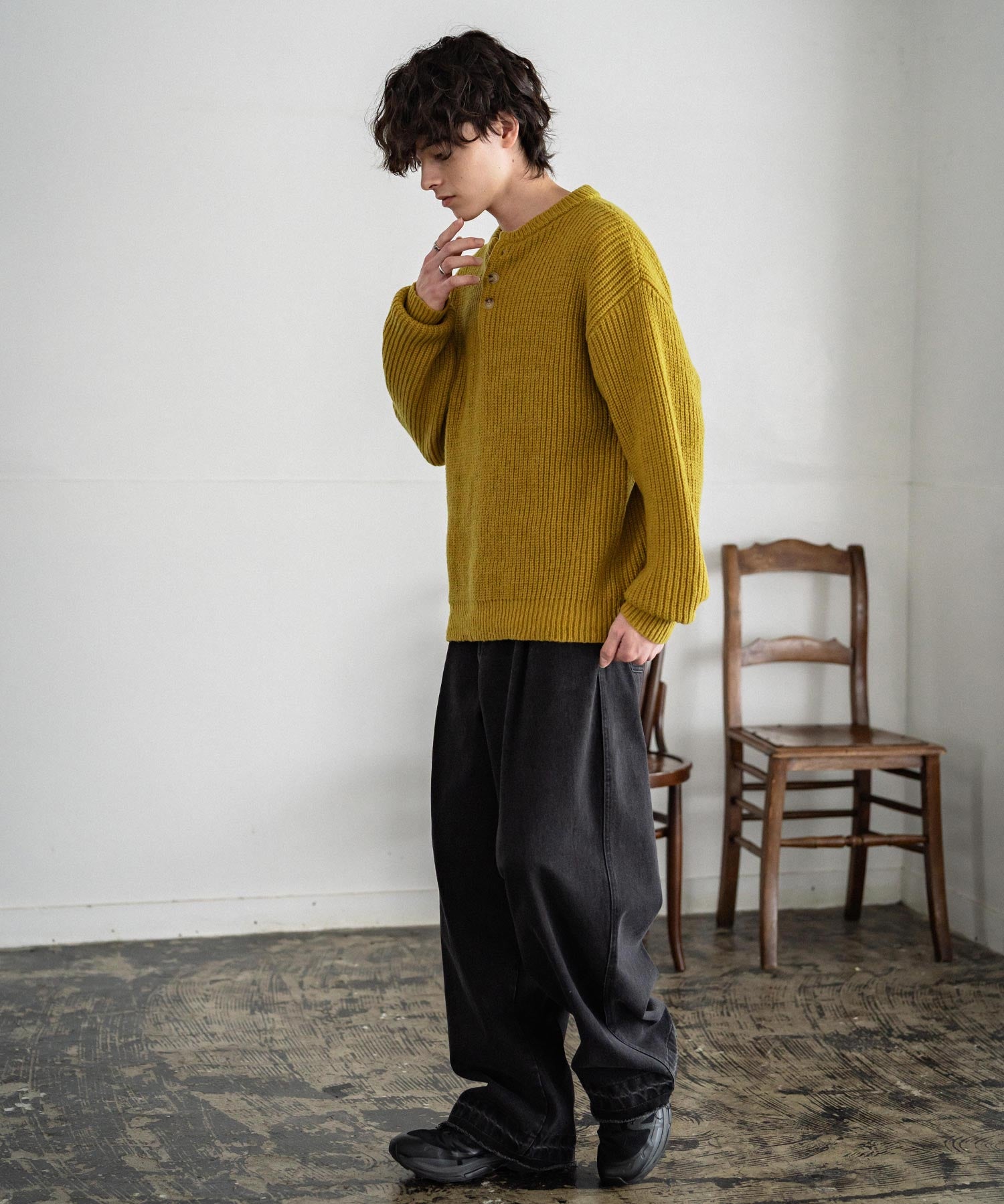 新色追加 オーバーサイズ畦編みヘンリーネックニットセーター	 14554