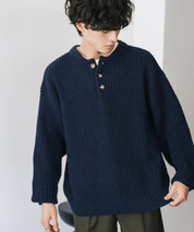 オーバーサイズ畦編みヘンリーネックニットセーター	 14554