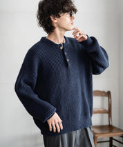 新色追加 オーバーサイズ畦編みヘンリーネックニットセーター	 14554