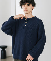 新色追加 オーバーサイズ畦編みヘンリーネックニットセーター	 14554