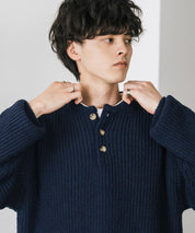 新色追加 オーバーサイズ畦編みヘンリーネックニットセーター	 14554