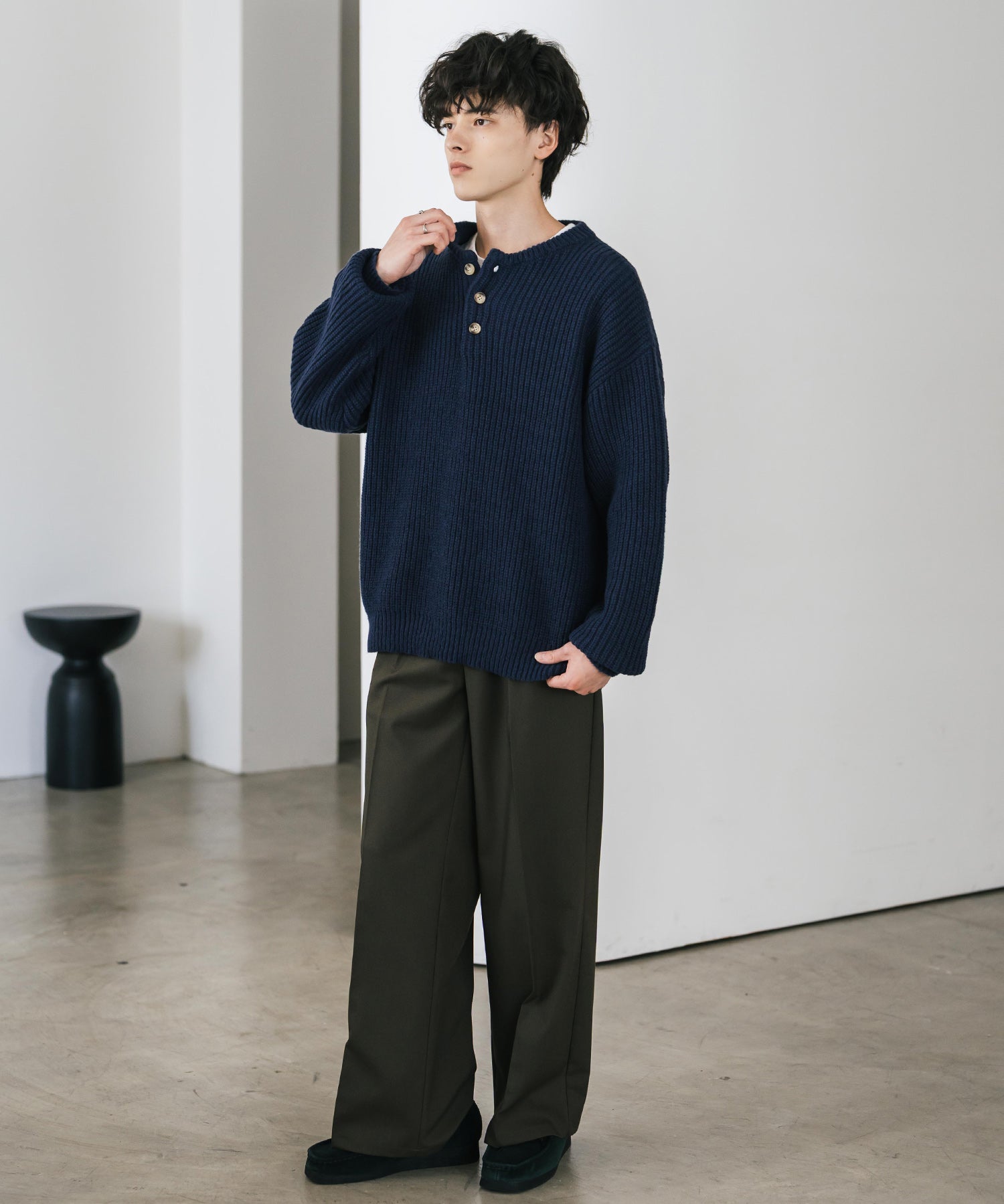 新色追加 オーバーサイズ畦編みヘンリーネックニットセーター	 14554