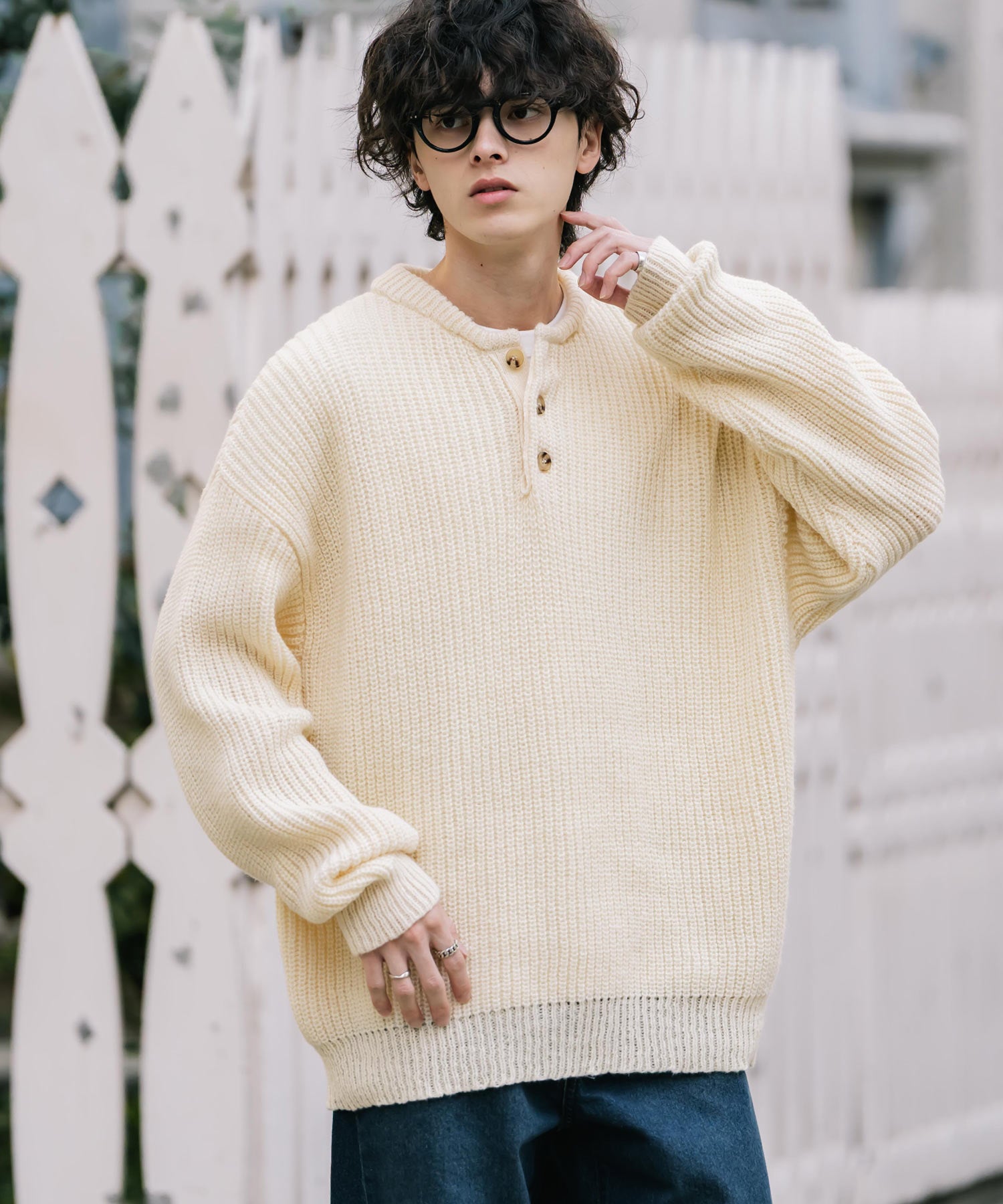 新色追加 オーバーサイズ畦編みヘンリーネックニットセーター	 14554