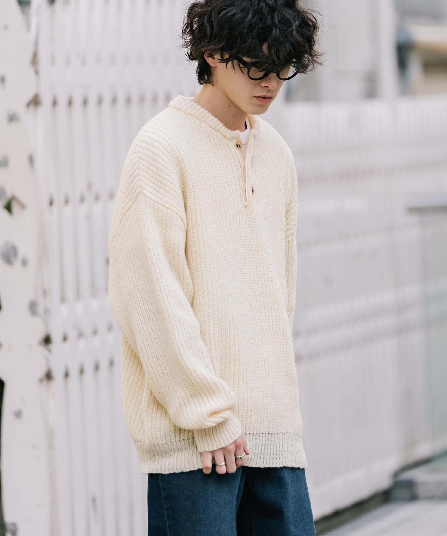 新色追加 オーバーサイズ畦編みヘンリーネックニットセーター	 14554