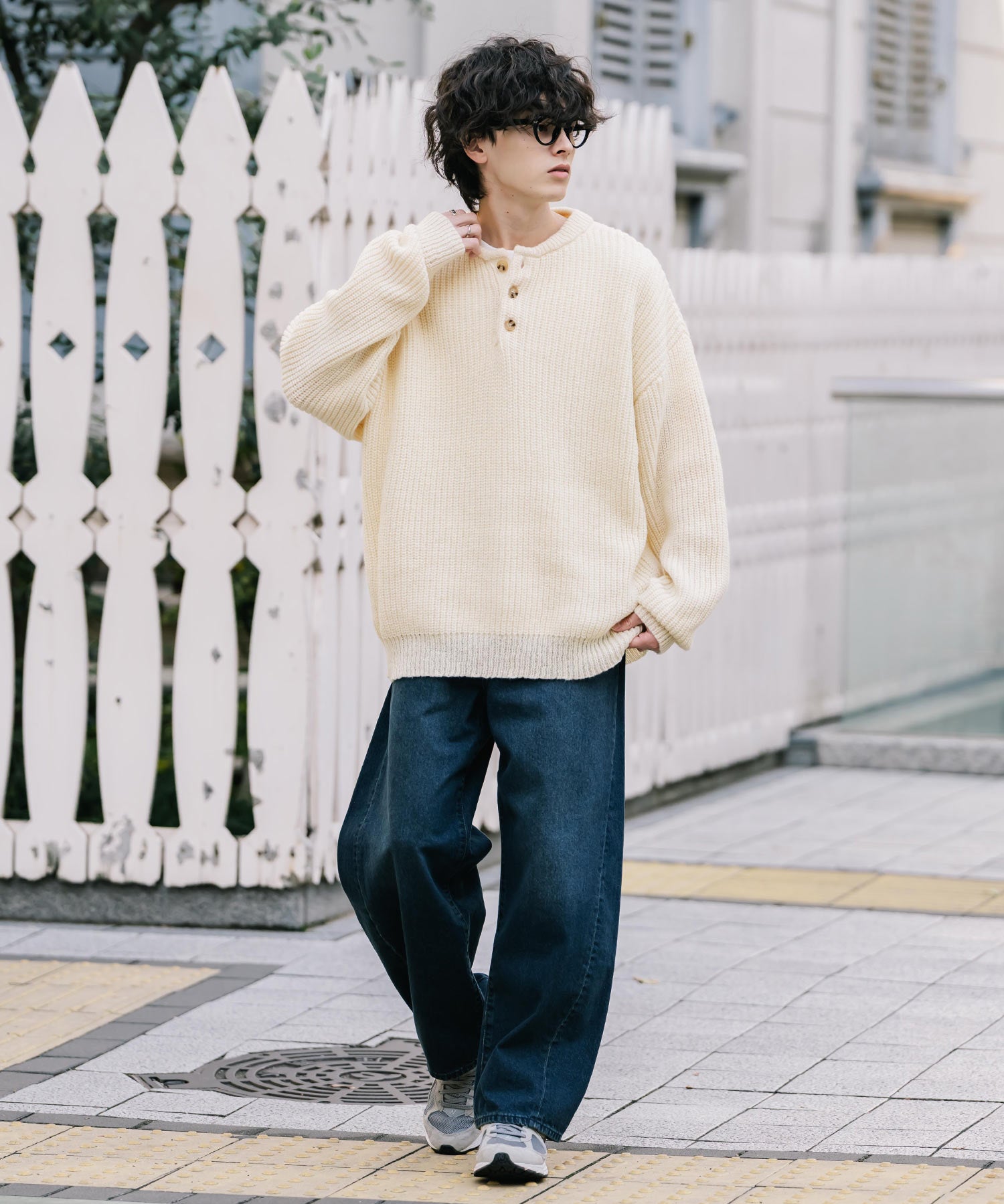 新色追加 オーバーサイズ畦編みヘンリーネックニットセーター	 14554