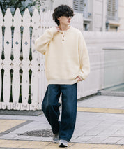 新色追加 オーバーサイズ畦編みヘンリーネックニットセーター	 14554