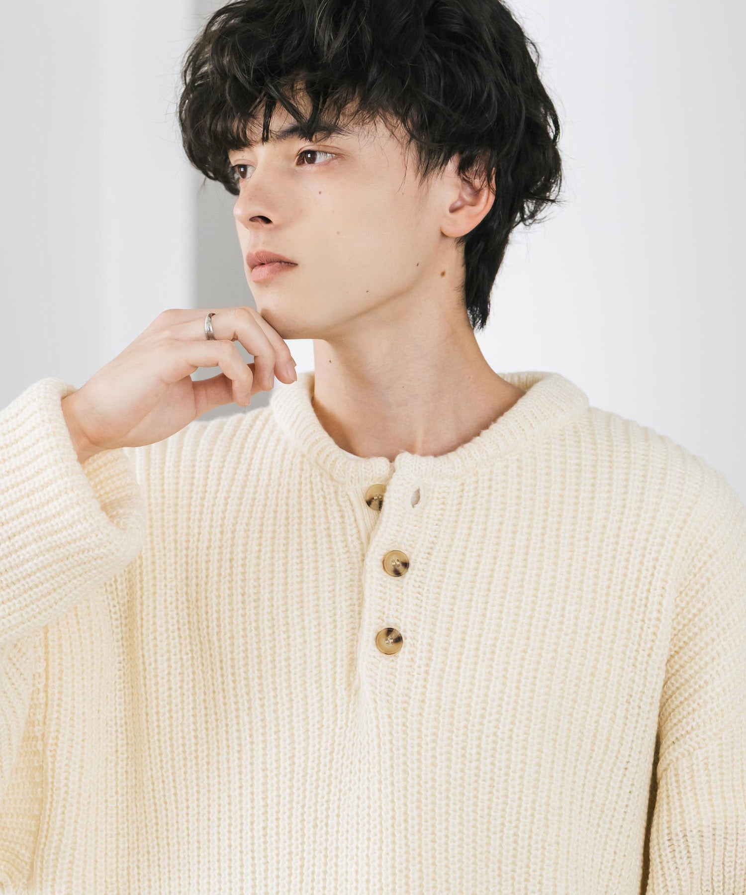 新色追加 オーバーサイズ畦編みヘンリーネックニットセーター	 14554