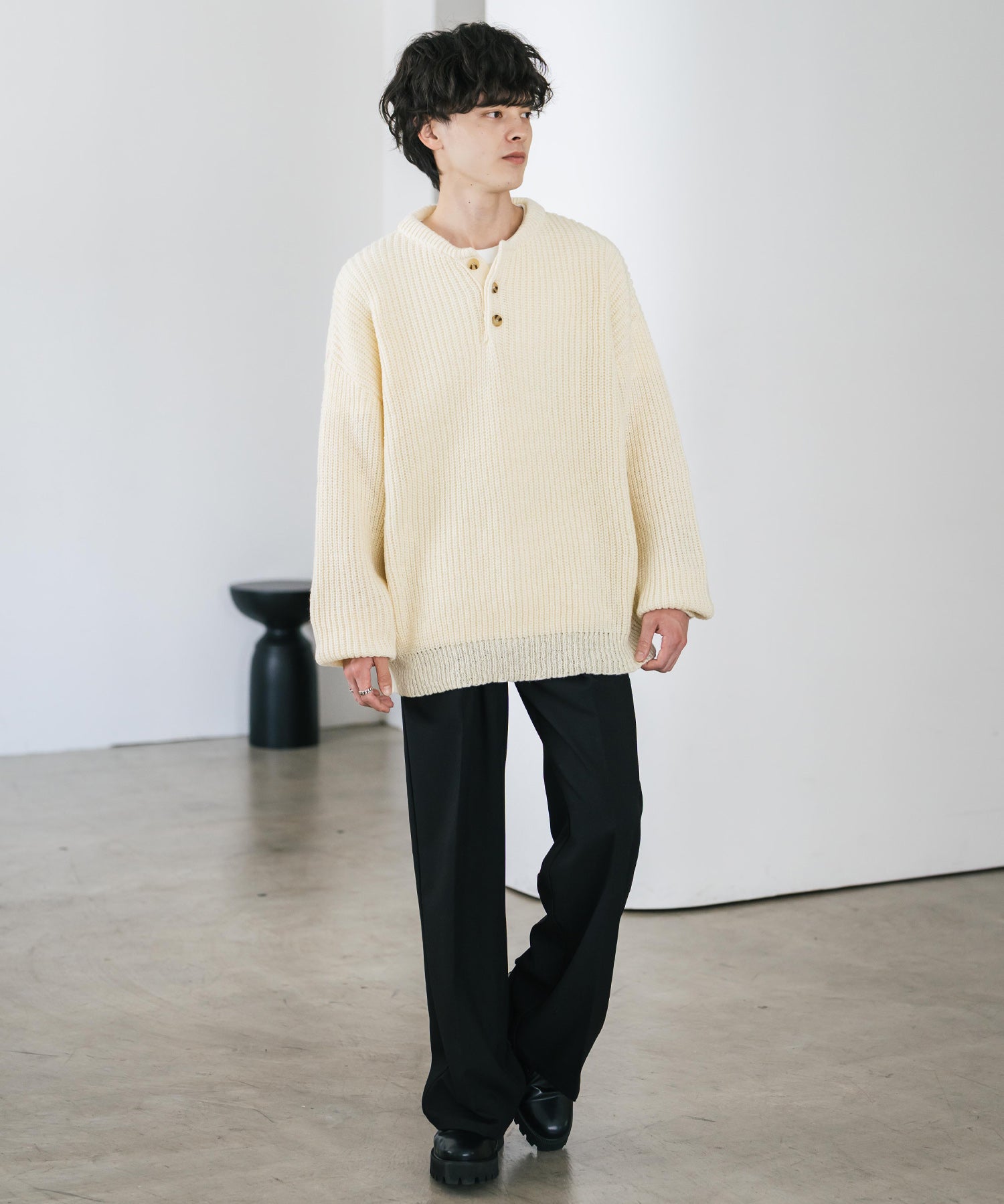 新色追加 オーバーサイズ畦編みヘンリーネックニットセーター	 14554