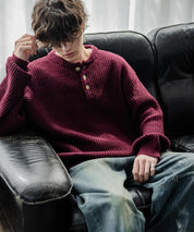 新色追加 オーバーサイズ畦編みヘンリーネックニットセーター	 14554