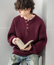 新色追加 オーバーサイズ畦編みヘンリーネックニットセーター	 14554