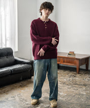 新色追加 オーバーサイズ畦編みヘンリーネックニットセーター	 14554