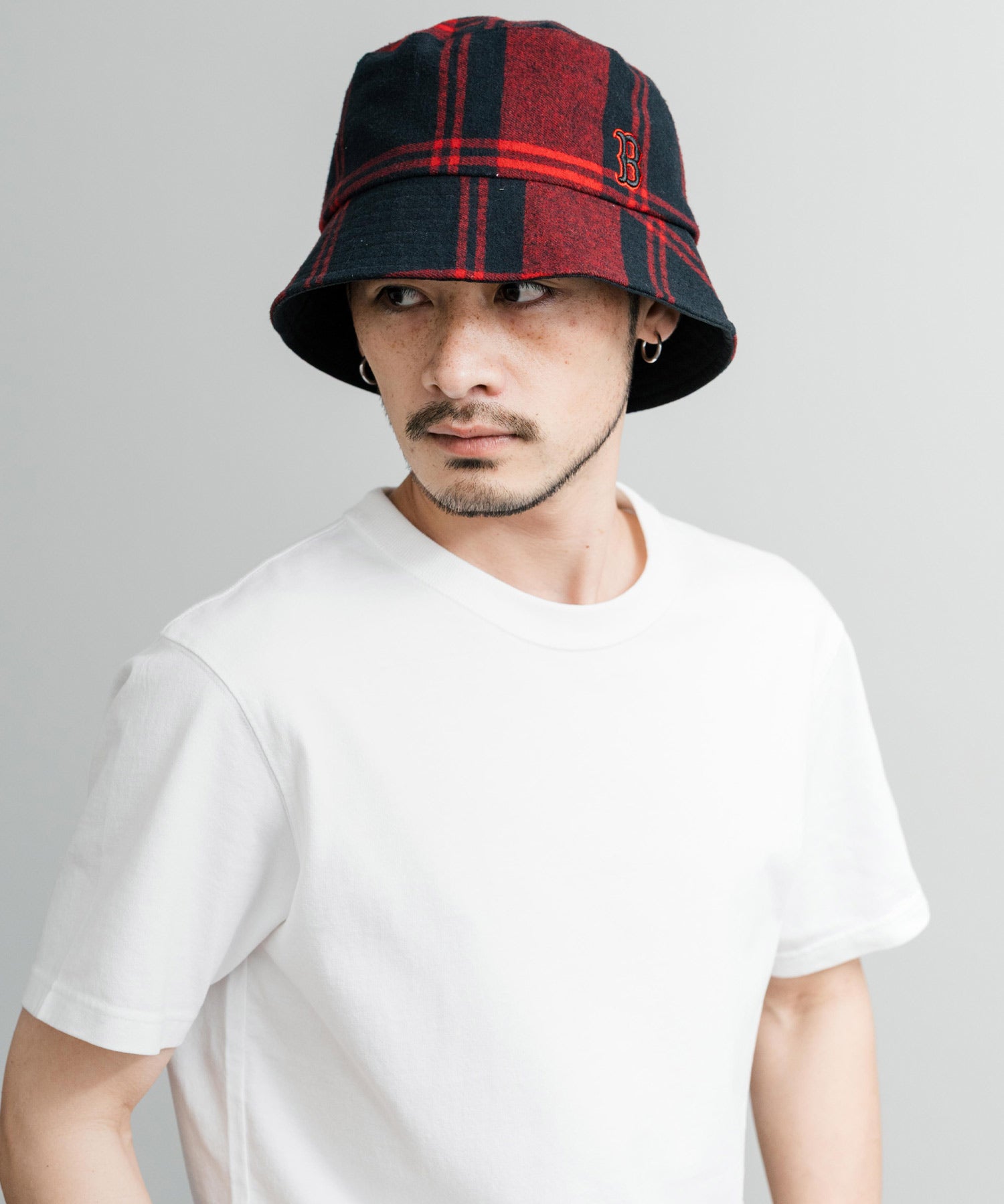 MLB Korea エムエルビーコリア Reversible Bucket Hat ワンポイントロゴ刺繍/チェック柄 リバーシブルバケットハット 14605