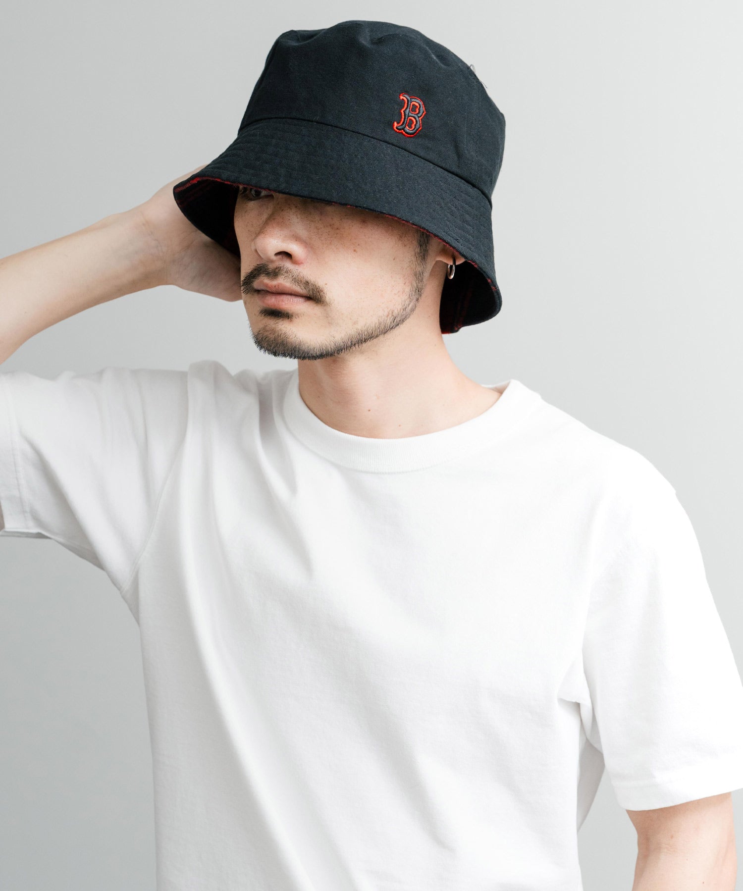 MLB Korea エムエルビーコリア Reversible Bucket Hat ワンポイントロゴ刺繍/チェック柄 リバーシブルバケットハット 14605