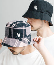MLB Korea エムエルビーコリア Reversible Bucket Hat ワンポイントロゴ刺繍/チェック柄 リバーシブルバケットハット 14605