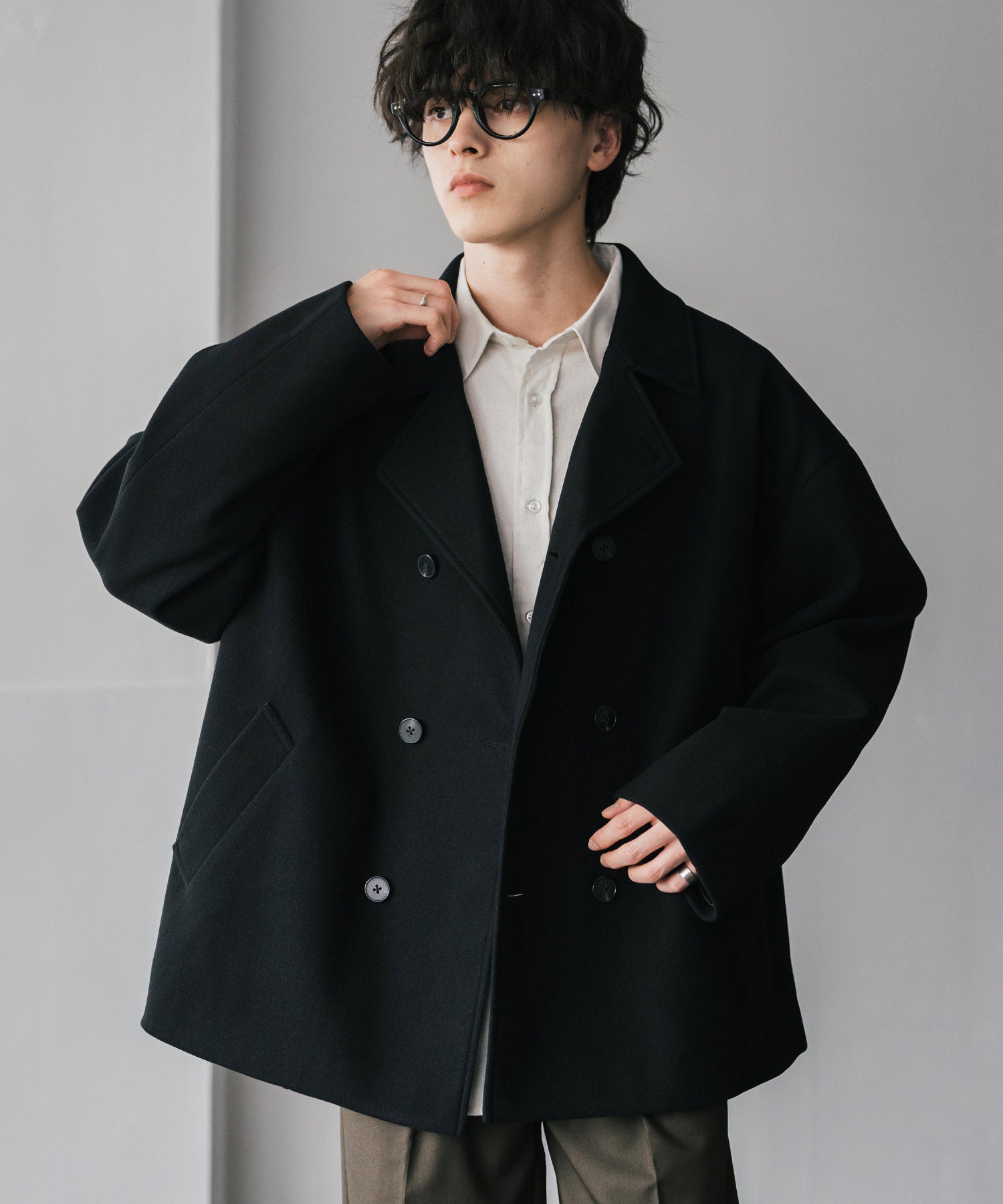 新色追加 T/M オーバーサイズダブルブレストテックメルトン無地